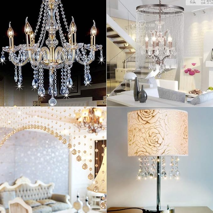 H&D Pack of 12 Clear Crystal Chandelier Lamp Lighting Drops Pendants Balls Prisms Hanging Glass Prisms Parts Suncatcher Home/House Decor