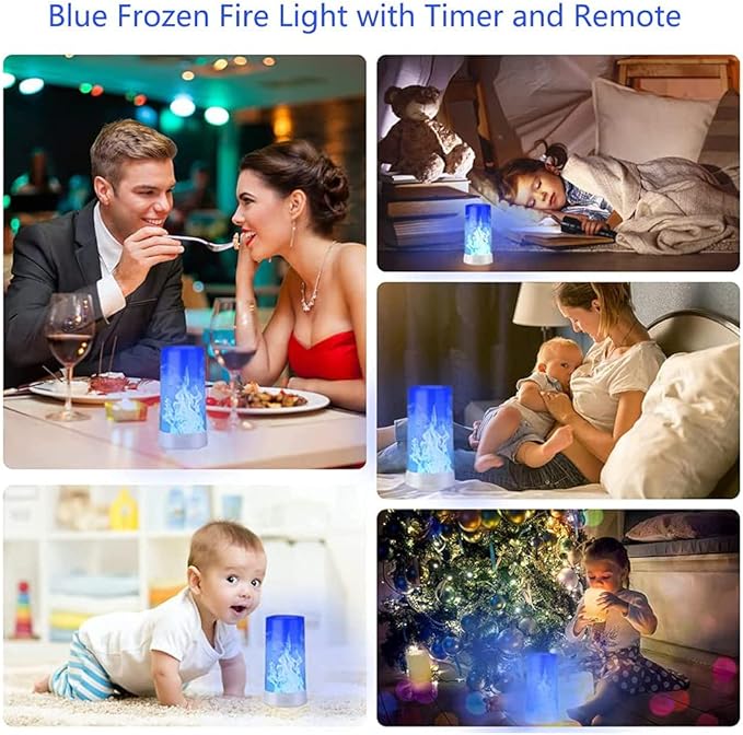 Led Flame Light,USB Rechargeable LED Fire Candles Outdoor Hanging Lamps with Remote for Home Party Halloween Christmas Decoration (Blue)