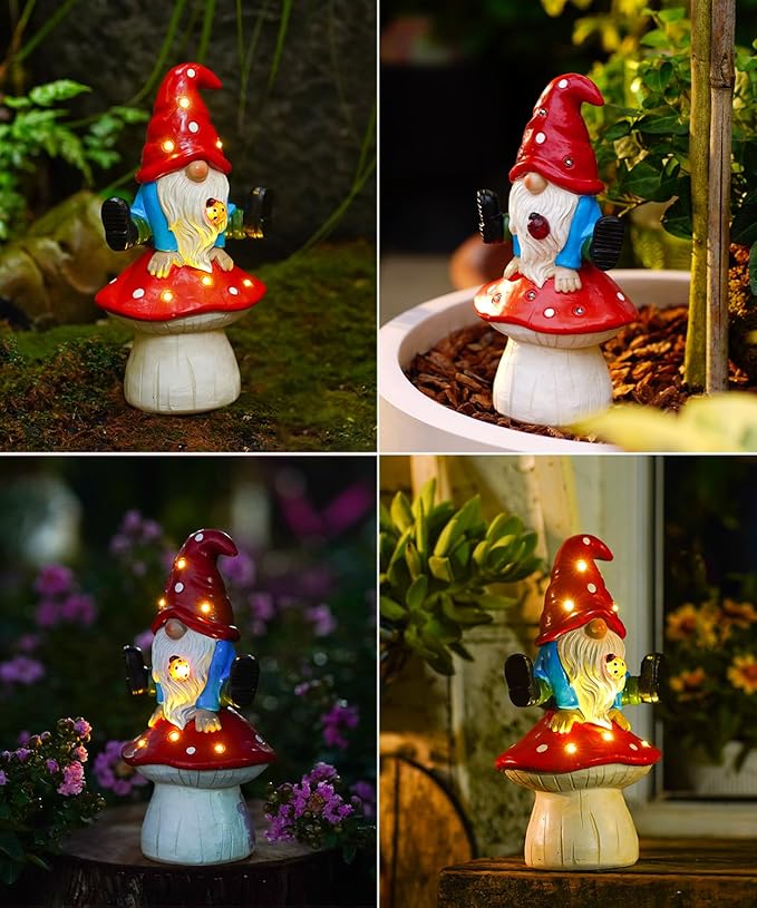 Nacome Solar Gnome Garden Statue for Decor: Outdoor Sculpture with Lights for Outside Ornament Yard Art Lawn Porch Patio Balcony - Birthday Gifts for Women Mom