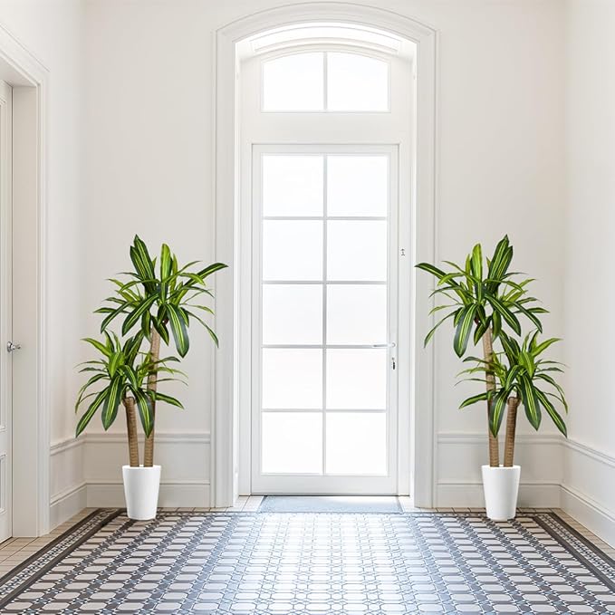 Artificial Dracaena Tree, 5ft Tall Fake Dracaena Plant with Basket, Indoor Outdoor Faux Topiary Yucca Trees for Office Home Living Room Porch Patio Décor