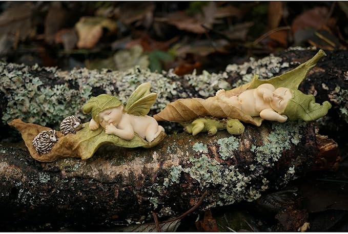 Top Collection Miniature Fairy Garden and Terrarium Statue, Sleeping Fairy Baby with Hedgehogs