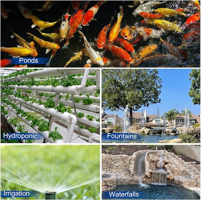 Outdoor Large 4700gph-250W 32.8FT Pond Water-fall & Kio Fish Fountain-s &Garden Pump Submersible IPX8: Long 32.8FT Cord Smart-er & Quieter Duck & Yard& Patio Ponds Pumps, 1 Barrier Pump Bag