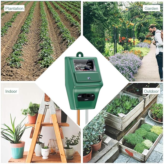 Soil pH Meter, MS02 3-in-1 Soil Moisture/Light/pH Tester Gardening Tool Kits for Plant Care, Great for Garden, Lawn, Farm, Indoor & Outdoor Use (Green)