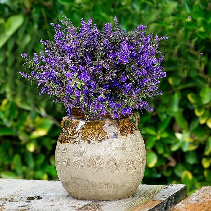 WILLBOND 12 Packs Artificial Lavender Bushes Faux Flowers Lavender Greenery Artificial Plants UV Resistant for Floral Arrangement Table Centerpieces (Purple)