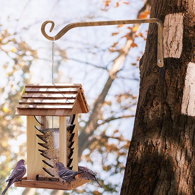 Jardim 2 Pack 10 Inch Premium Decorative Metal Iron Wall Hangers for Home Decor, Indoor Outdoor Plant Bracket Rustic Hanging Gardening Hooks for Planters, Bird Feeders, Lanterns, Wind Chimes (Coffee)