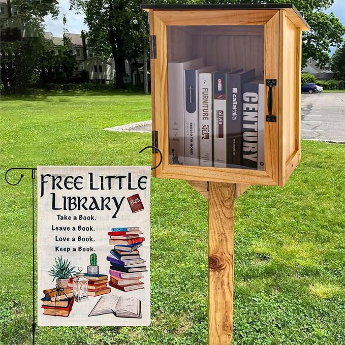 Little Library Box Outdoor Kit - A Wooden Library Box and A Library Garden Flag for Sharing Books, Communication and Learning Between Neighbouring Communities