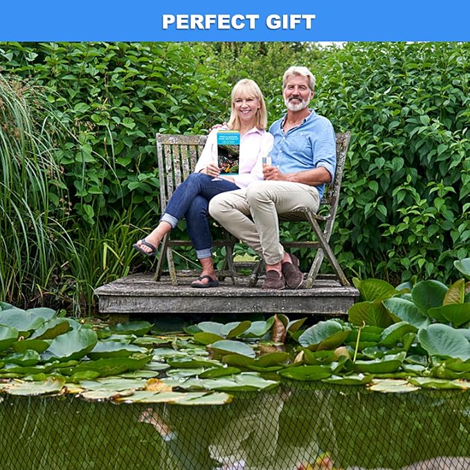 Pond Netting, 14 x 14 FT Pond Net Heavy Duty Pond Netting for Koi Ponds, Garden Pool Fine Mesh Netting Kit for Leaves, Protects Koi Fish from Birds Cats Predators, with 14 Stakes and 30 Cable Zip Ties