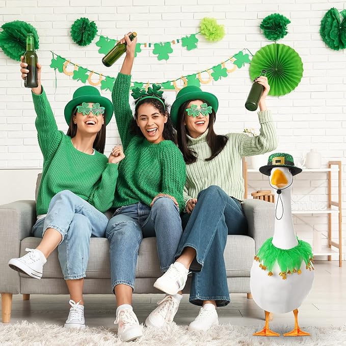 St. Patrick's Day Porch Goose Outfit 23"/ 17'' Statue Tuxedo Bandana Top Hat Cloth for Goose Lawn Decoration(Collar)