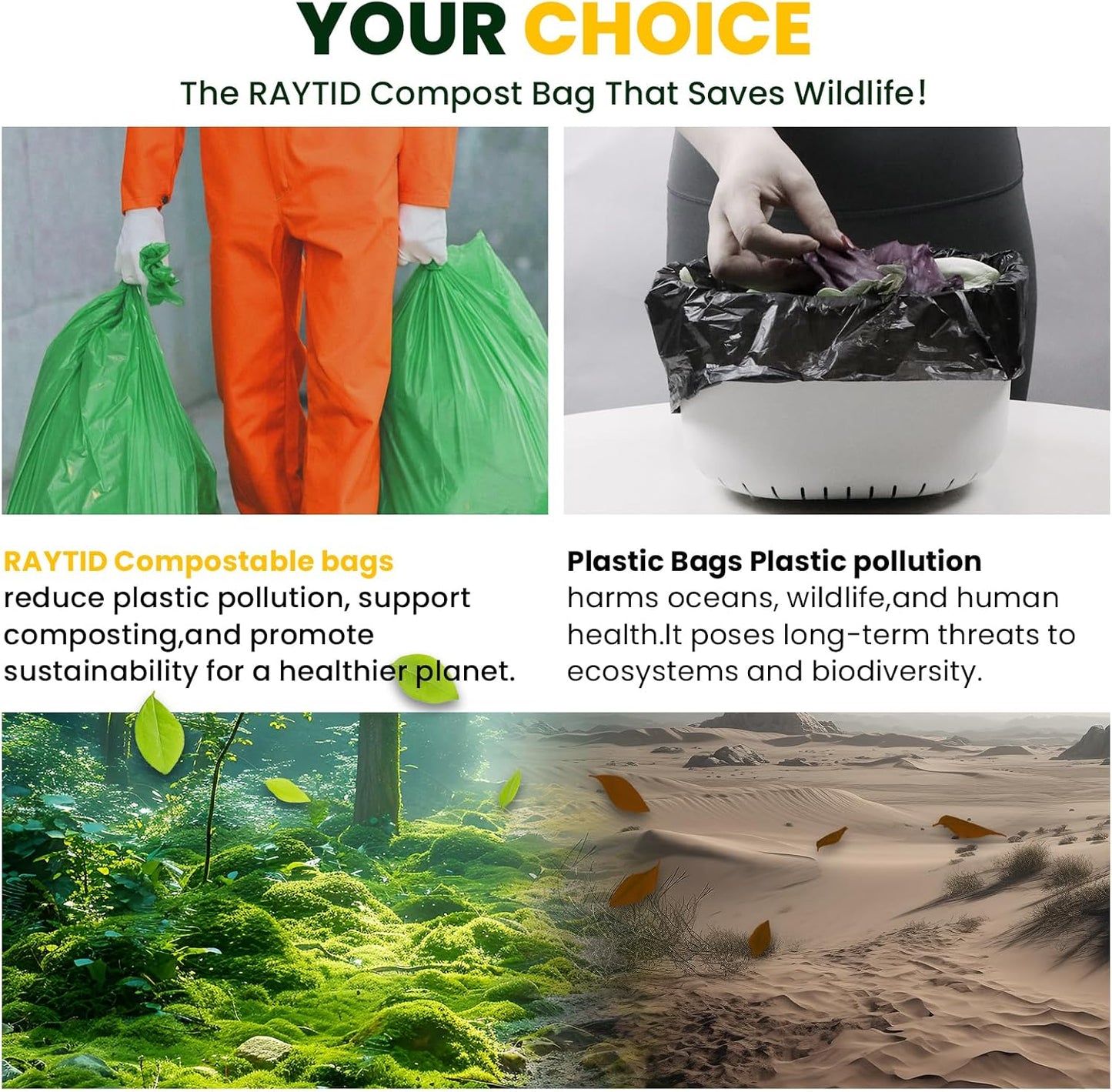 55-60 Gallon Compostable Trash Bags Liners, Heavy Duty Extra Thick 1.57 Mil, 208.2 Liter, 15 Bags, Lawn, Yard, and Restaurant Use, ASTM D6400, US BPI, OK Compost Home Certified