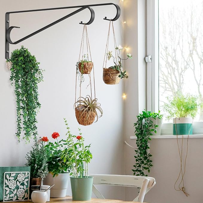 Plant Hangers Outdoor (2 Pack-15.5 Inch Black) Plant Hooks Heavy Duty Iron Plant Hanger Hook for Wall, Hanging Plant Bracket for Planters, Bird Feeders, Lanterns, Wind Chimes, Outdoor