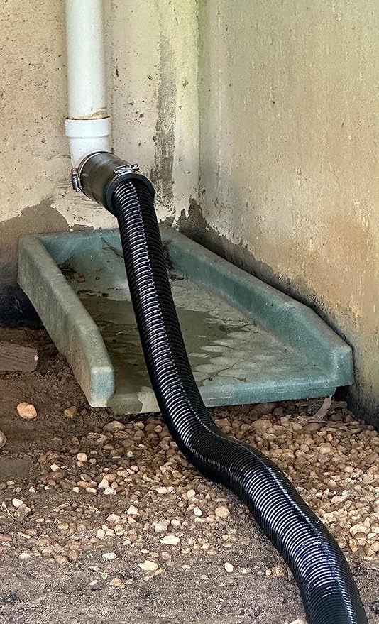 Pond Hose ID 2” × 10ft Black Corrugated Flexible Reinforced PVC Hose Vinyl Tubing for Pond Pump Fountain Garden Waterfall, Non-toxic & Kinkproof, with 2 clamps