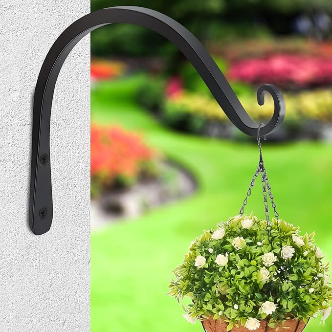 Gtongoko 2 Pack 8 Inch Plant Hangers Outdoor Metal Hanging Plant Bracket Bird Feeder Plant Hooks for Hanging Flower Basket, Wind Chimes, Solar Lanterns, Black