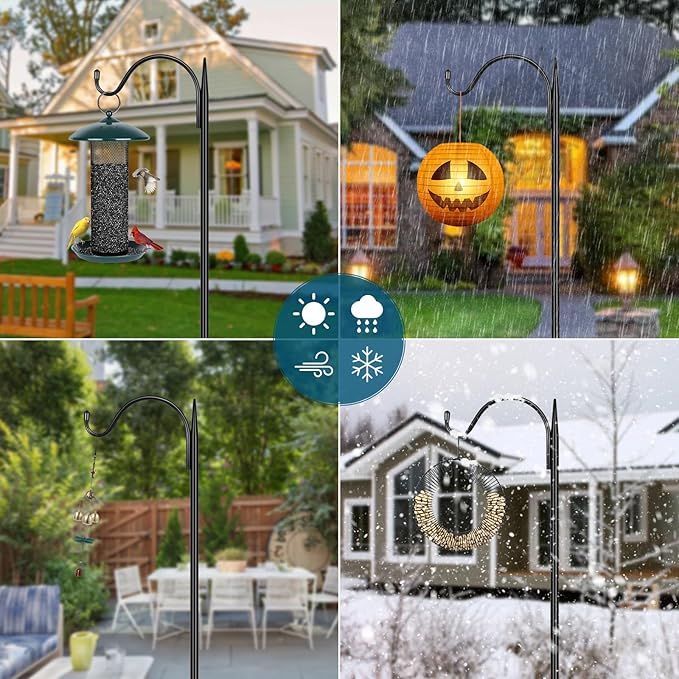 Gtongoko Adjustable 47 inch Shepherds Hooks for Outdoor Bird Feeder with 5 Prongs, Bird Feeder Pole Garden Hooks for Hanging Lanterns, Plants Baskets, Hummingbird Feeders, 1 Pack