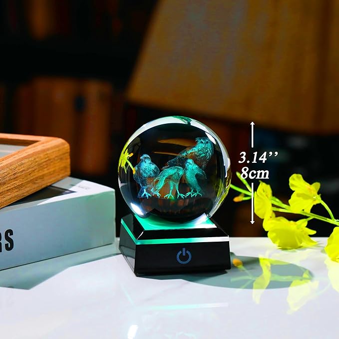 Qianwei OWL Eagle Gifts for Women 3D Crystal Ball 3.14'' - Laser OWL Eagle Decor Glass Animals OWL Eagle Gifts Figurines Statue Stuff for Room Decorations OWL Eagle Night Light