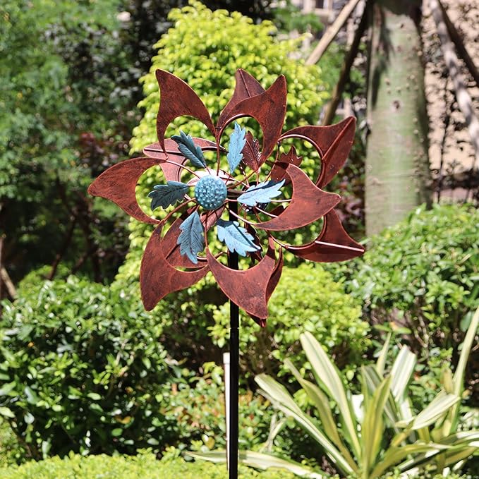 360 Degrees Metal Swivel Classical Two-Color Windmill Wind Spinner for Patio Lawn Outdoor Yard Lawn Garden