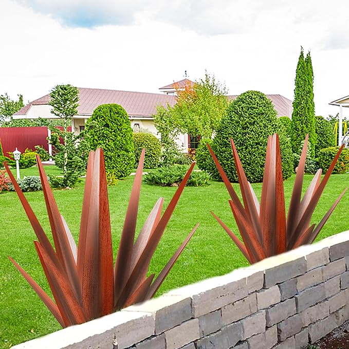 Enlarge Metal Plants Tequila Rustic Sculpture, Outdoor Patio Yard Home Decor Hand Painted Agave Garden Statue, Outdoor Lawn Ornaments Yard Stakes for Mom Gift (1 Big coppery)