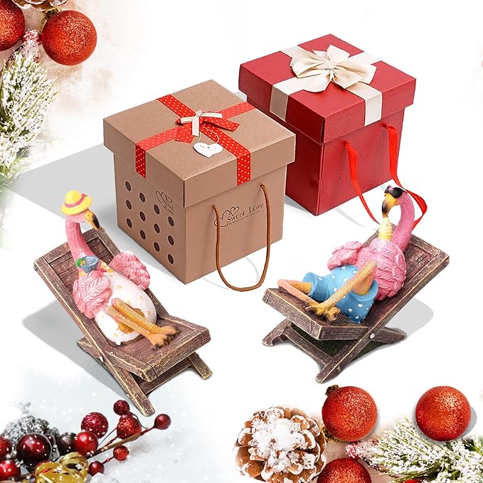 MUAMAX Pink Flamingo Garden Statues Flamingo Ornaments Small Flamingo Statue Summer Tropical Coastal Desk Decor Yard Art Ornament Housewarming Gifts Outdoor Patio Lawn Decorations