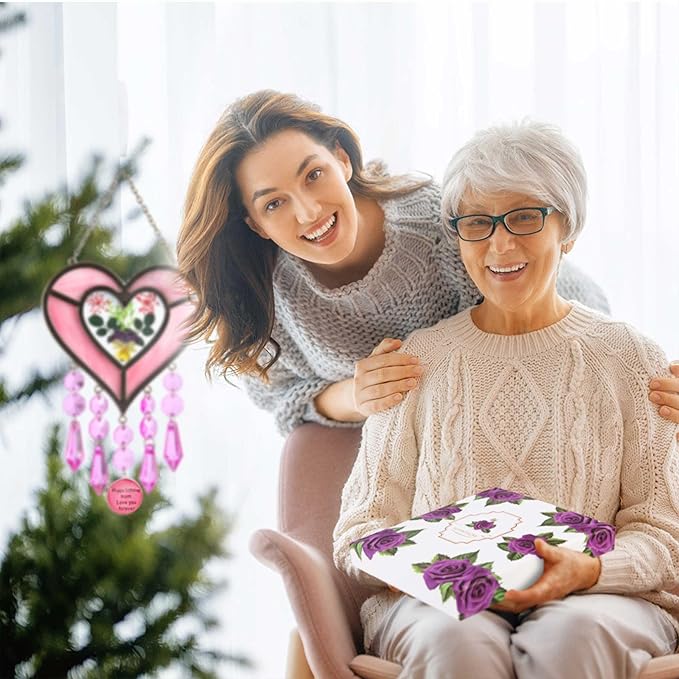 Mom's Birthday Gift Cool Pink Glass Heart Sun Catcher