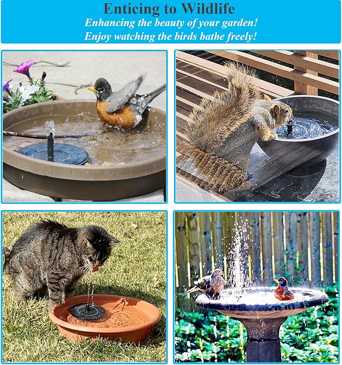 Solar Bird Bath Fountain Pump with 6 Nozzle and Anti-Collision Pole,1.4w Solar Powered Free Standing Floating Water Pump for Fish Tank, Pond, Pool, Garden and Outdoor