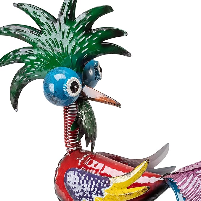 Alpine Corporation 19" Tall Indoor/Outdoor Wild Tropical Metal Rooster Yard Statue Decoration, Multicolor