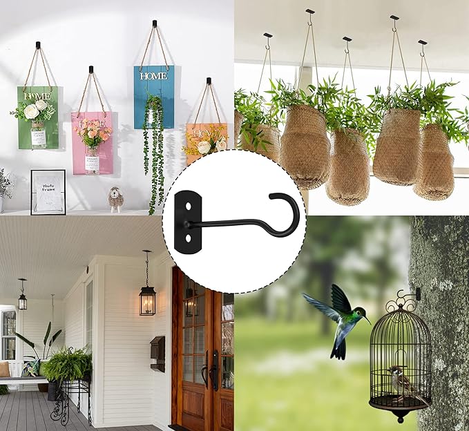 6in Hanging Plant Hooks,2Pack Ceiling Hooks for Plants,Lights,Planters,Lanterns,Hanging Bird Feeders,Wind Chimes,Indoor&Outdoor Decoration Wall Hooks Black