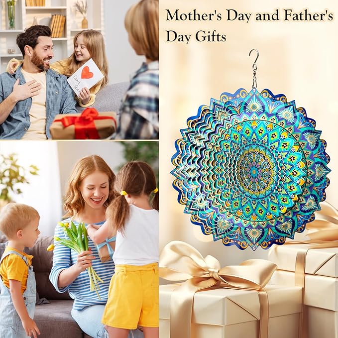 Wind Spinners Peacock Mandala Wind Spinner 3D Hanging Wind Sculpture Creates Mesmerizing Holographic Effect, Outdoor Garden Decor Kinetic Yard Art Decoration, Fun Mandala Gifts for Women Men