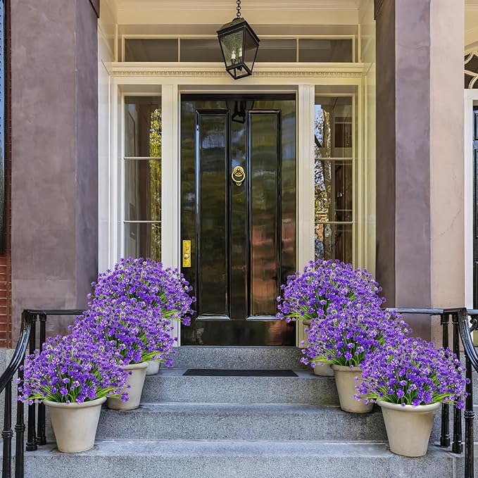 24 Bundles Artificial Flowers for Outdoor,No Fade Fake Plastic Flowers Faux Plants for Decoration Hanging Planters Indoor Outside Garden Porch Window Box Home Wedding Farmhouse