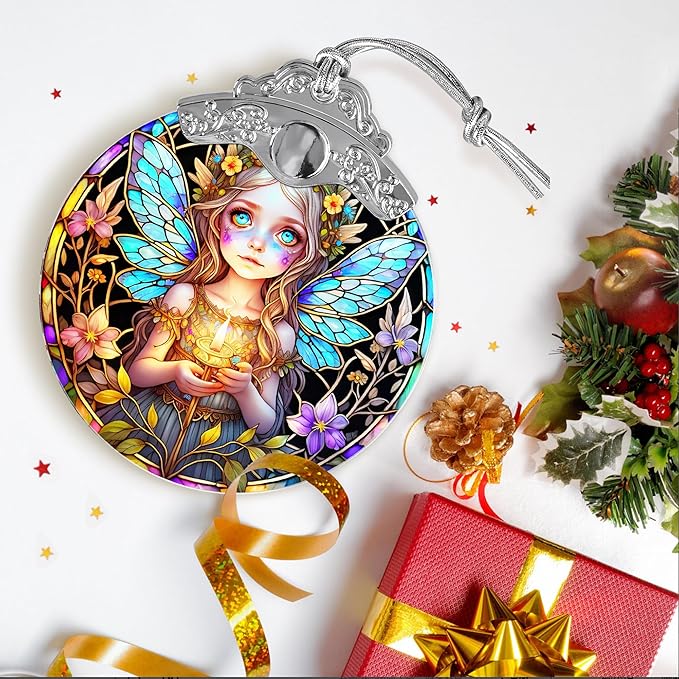Fairy Stained Glass Suncatcher, Jocidea Fairy Ornament, Fairy Christmas Ornament, Holidays Ornaments, Christmas Tree Ornament, Fairy Decor, Gifts for Fairy Lovers