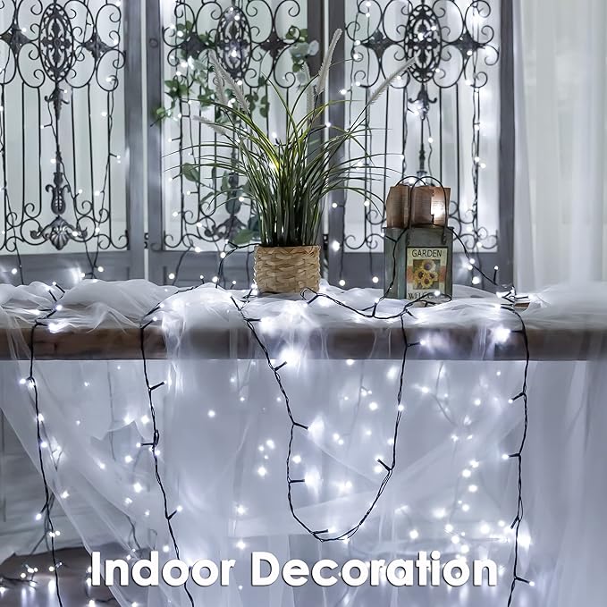 Christmas Light 1000 LEDs 336ft Green Cable Wire Fairy String Tree Twinkle Lights Plug in 12 Modes for Christmas Party, Outdoor, Garden, Wedding, Home Decoration (White)