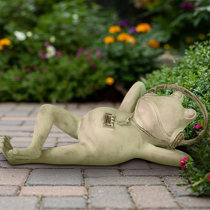 Frog Garden Statue –Relaxing Resin Yard Decor, Whimsical Yard Figure, Porch Statue, Outdoor Zen Garden Decor, Larger Size 12" x 7.5", Patio, Landscaping for Mom, Art Lover Collector
