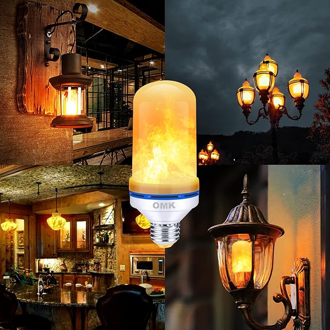OMK Flame Light Bulbs, Christmas Decorations Flame Bulb, LED Flame Effect Fire Light Bulbs, for Porch Yard Bedroom Hotel Bar Pary Holiday Gifts