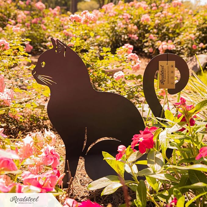 RealSteel I 3 Pack Steel Cat Garden Decor I Outdoor Yard Decorations I Gift for Cat Lovers I Lawn Ornaments and Statues I Garden Signs Decorative Outdoor - Rust
