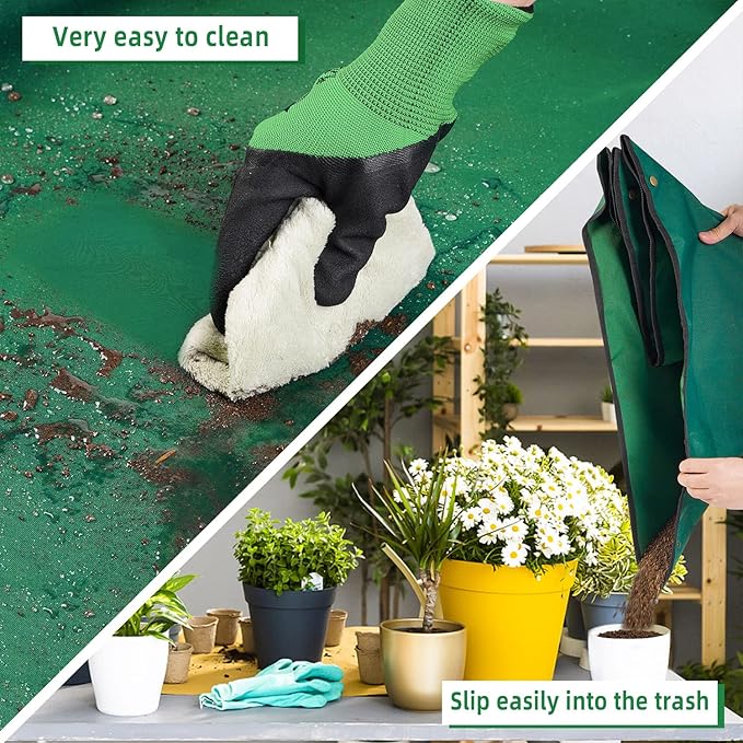 Repotting Mat for Indoor Plant Transplanting and Mess Control. 29" X 29" Thick Potting Mat & Foldable Waterproof Gardening Mat - Gardening Gifts for Women Green
