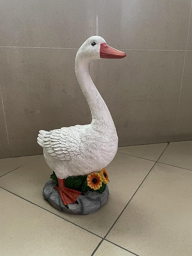 Porch Goose Statue Cygnus, Big Resin Garden Lawn Yard Décor, Sculpture, 20 inches High Figurine, Duck, Indoor and Outdoor, by GGTown TM