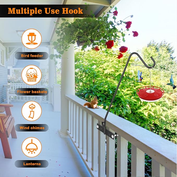 FEED GARDEN Upgraded 2 Pack 13.5 Inch Deck Hooks for Railing, Adjustable Deck Hangers, 360 Degree Swivel, for Hang Humming Bird Feeders,Lanterns, Wind Chimes, Flower Basket and Suet Baskets