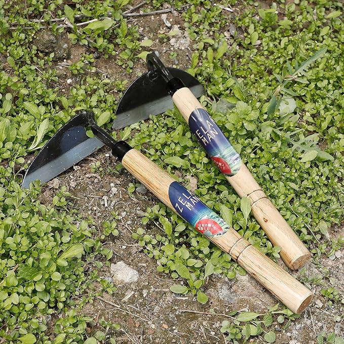 Japanese-Style Weeding Sickle/Hand Hoe, Sickle Garden Hand Weeder Tool with All Steel Blade for Cutting Grass, Digging, Soil loosening