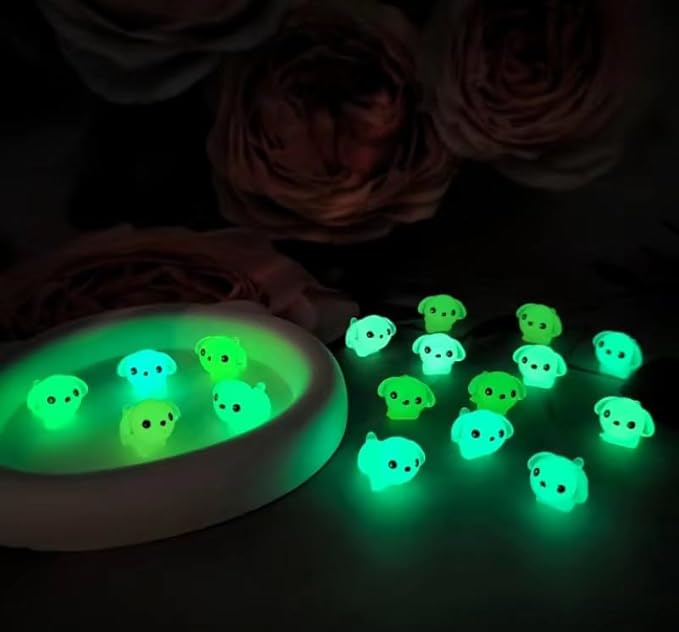 Luminous Mini Resin Dogs 40pcs Tiny Dogs Glow in The Dark for Garden Miniatures Fairy Garden Office Pranks and Dog Cake Toppers