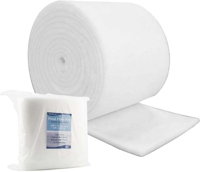 White Koi Pond Filter Pad Fine Bulk Roll- Cut to Fit - Durable Fish Pond Filter Media - Water Garden Aquariums Filter Material - 118" (9.8 ft) x 12" x 3/5" - 4/5" Thickness