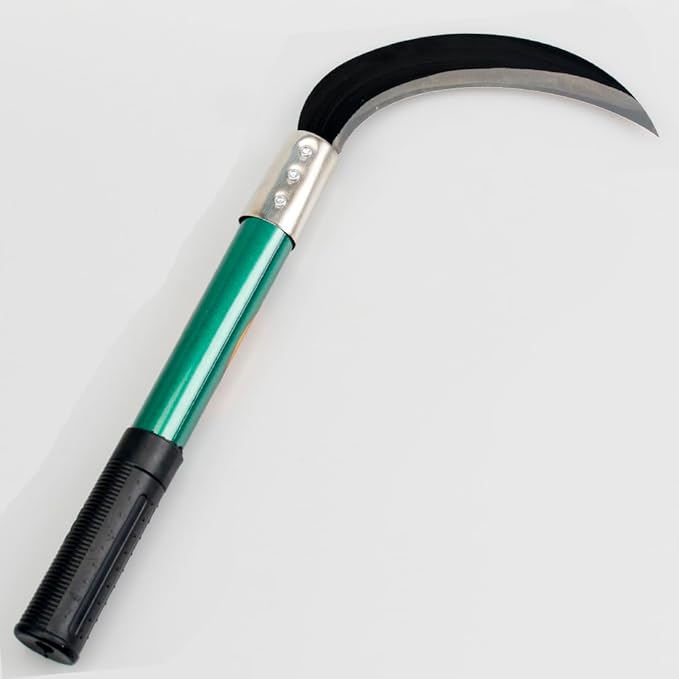 KEYI Weeding Sickle,Steel Grass Sickle,Manganese Steel Blade/Hardwood Handle Hand held Serrated Grass Hook Cutter - Great for Removing Unwanted Vines and Weeds. (13.8 in*6.3 in)