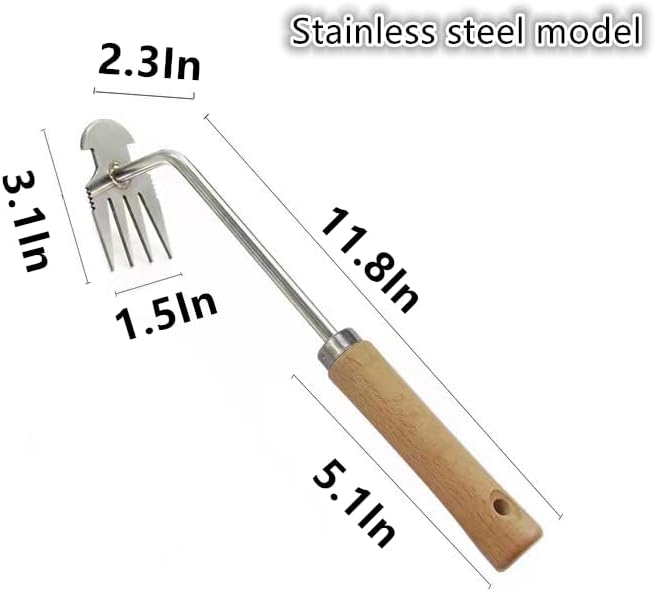 Weed Removal Tool, 2025 New Garden Weeding Tools Manganese Steel Hand Weeder Tool with Handle, 4 Teethes Dual Purpose Manual Weeders Tool Weed Pulling Tool for Garden (Wooden Handle)