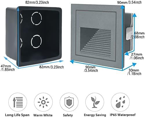 4Pack 3W LED Recessed Light120V Step Lights Warm White 3000K IP65 Waterproof Recessed Wall Light Staircase Light lamp, Inside Outside Garden Balcony Corridor, Aluminum,Grey