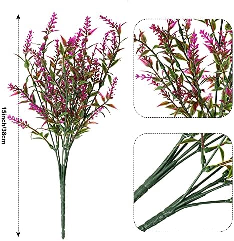 WILLBOND 12 Bundles Artificial Lavender UV Resistant Plants Outdoor Faux Flowers Shrubs for Floral Arrangement, Table Centerpiece, Home Garden Decor (Mixed Color)