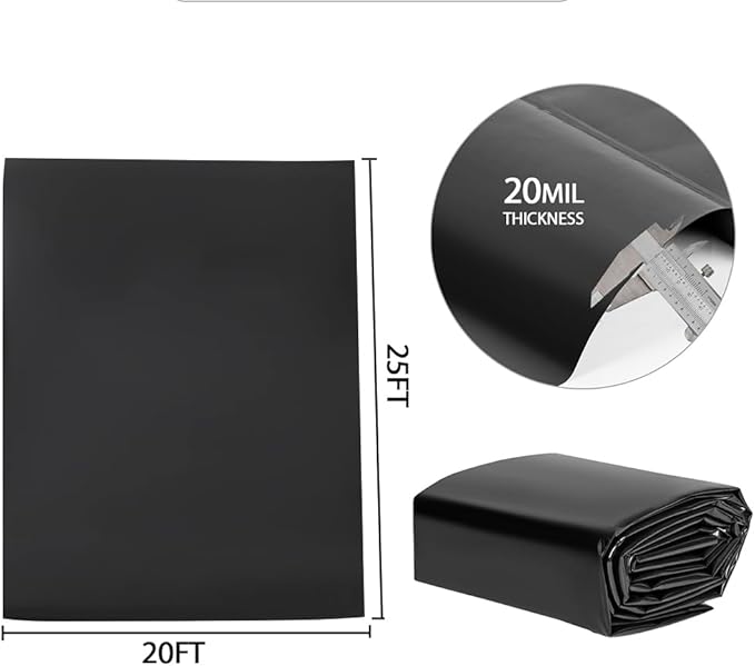 Pond Liners 20 x 25 Feet, Easy Cutting LDPE Pond Liner 20 Mil, High Preformed Koi Pond Liner for Ponds, Streams, Fountains and Garden Waterfall