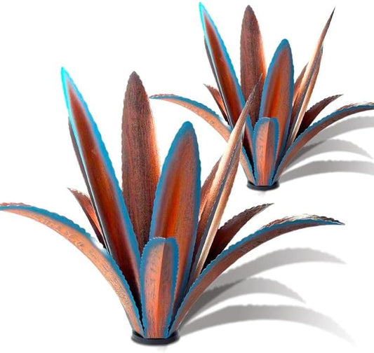 Enlarge thickened Wind Resistant Metal Agave Garden Art Metal Plant Country Garden Sculpture Statue Outdoor decoration Agave Metal Plant Courtyard Garden Lawn Ornament Gift (1, 12 Leaves blue)