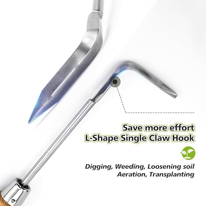 Berry&Bird Garden Hook Weeder, L-Shape Single Claw Hook Crack Weeder for Crevice Weeding and Soil Loosening, Garden Digging Cultivator Weed Remover Tool for Garden Patio Lawn Yard Moss Terrace Paving