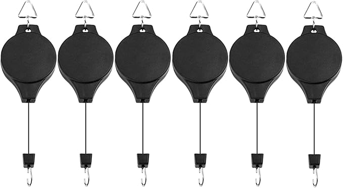 Pack Plant Hook Pulley, Retractable Plant Hanger Easy Reach Hanging Flower Basket for Garden Baskets Pots and Birds Feeder Hang High up and Pull Down to Water Or Feed (Black 6Pack)