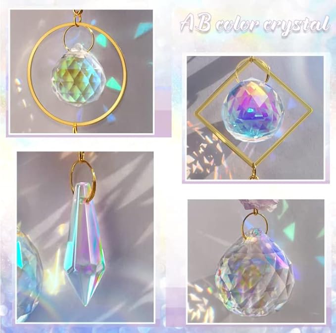 Crystal Suncatcher Rainbow Maker Hanging Prism Ornament Pendant Home Garden Car Decoration 4 Pack Gift Kit Sun Catchers Indoor Window, 13.8 Inch