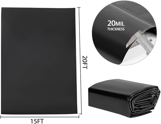 Pond Liners 15 x 20 Feet, Easy Cutting LDPE Pond Liner 20 Mil, High Preformed Koi Pond Liner for Ponds, Streams, Fountains and Garden Waterfall