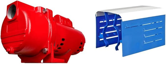 Red Lion RL-SPRK-200-BR, 230 Volt, 2HP, 77 GPH Sprinkler/Irrigation Pump with Brass Impeller, Red, 97102002 and Blue Devil Adjustable Motor Cover, water resistant
