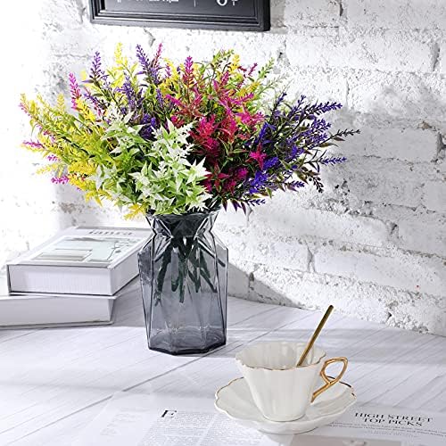 WILLBOND 12 Bundles Artificial Lavender UV Resistant Plants Outdoor Faux Flowers Shrubs for Floral Arrangement, Table Centerpiece, Home Garden Decor (Mixed Color)